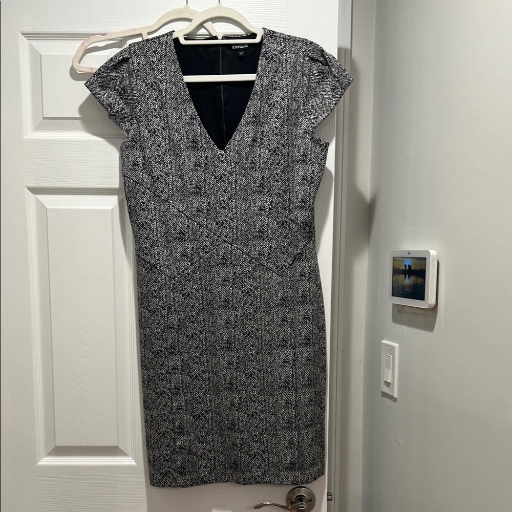 Express Black and White Textured Mini Dress